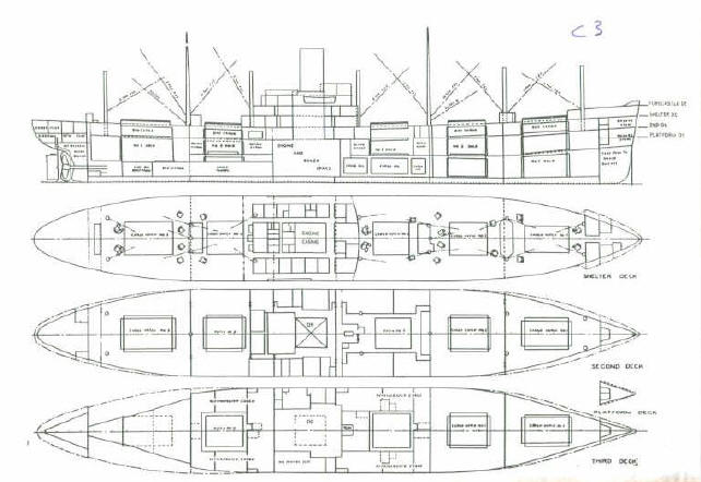 Basic General Arrangement plan of an American standard design C3 cargo 